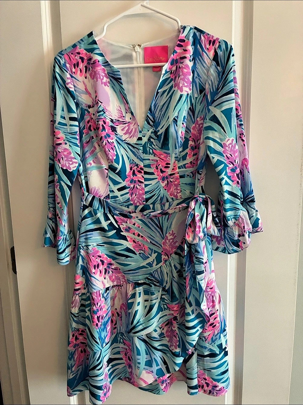 Lilly Pulitzer Floral Wrap Mini Dress Blue & Pink Small